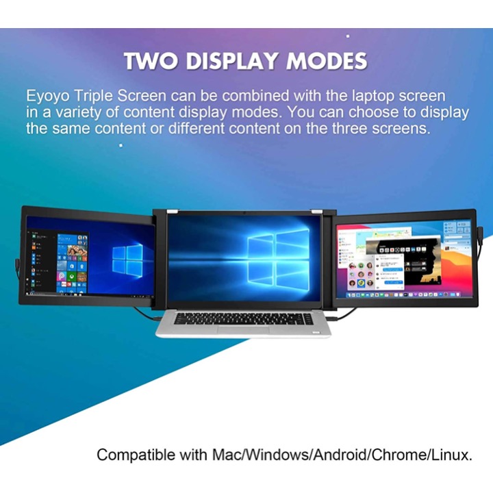 MONITOR EXTERNO PORTATIL DE TRIPLE PANTALLA USB C MONITOR COMPATIBLE CON PC HD 1080P IPS DE 10 A 14,6 PULGADAS. PANTALLA DE 11,6 PULGADAS - Imagen 3